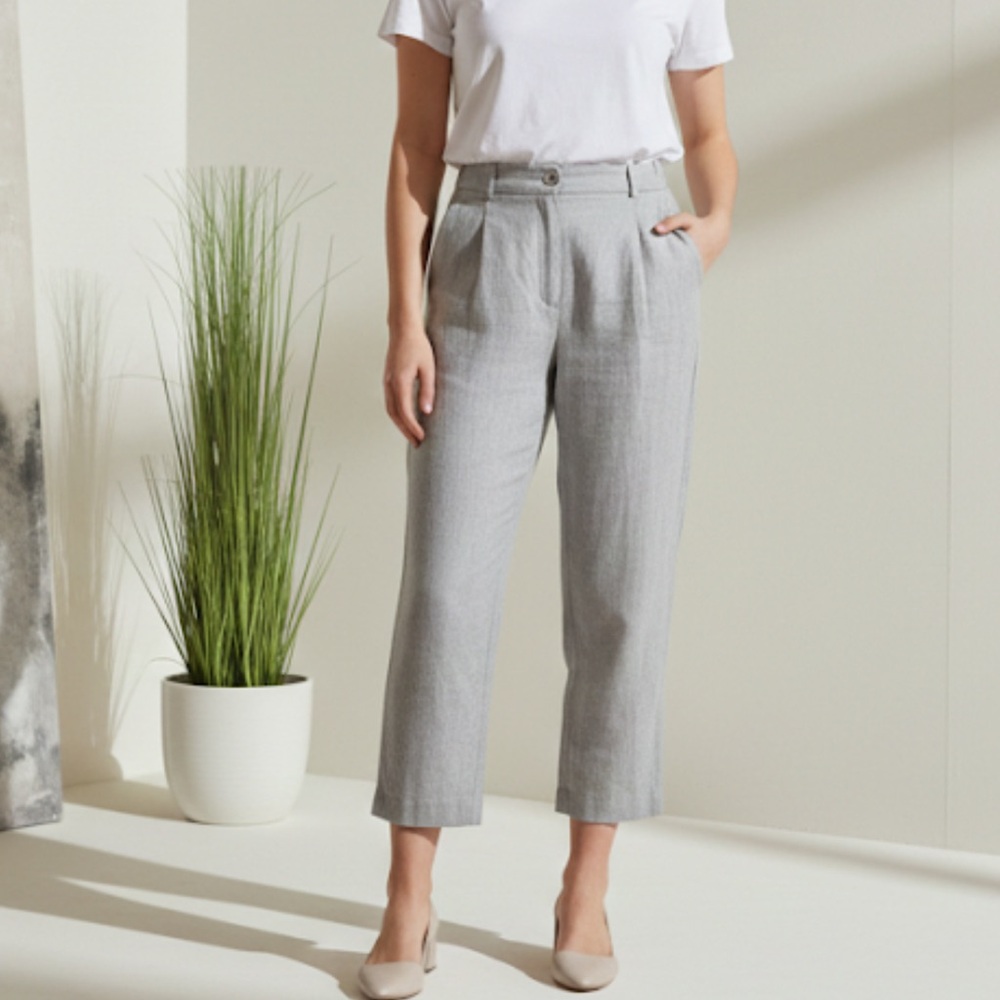 Poetry Grey Linen Pants Light Grey Straight Leg Cropped Trousers Size 8